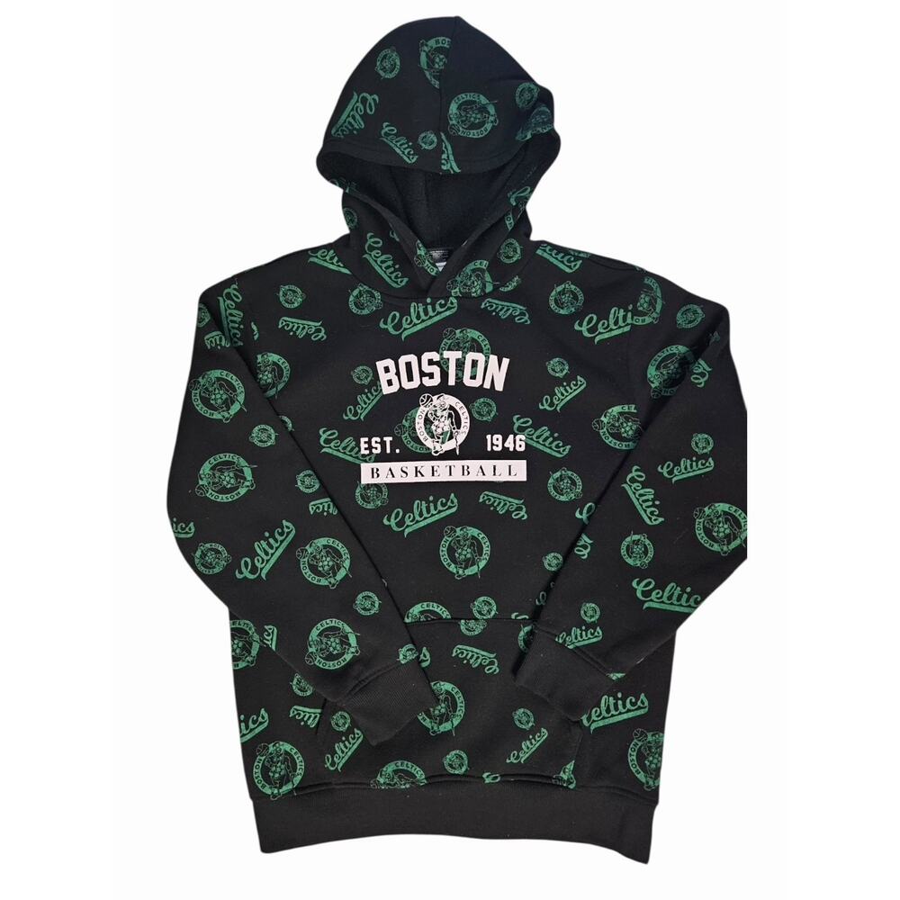 Boston Celtics‎ Youth XL 18–20 Hoodie Black Green All Over Print NBA